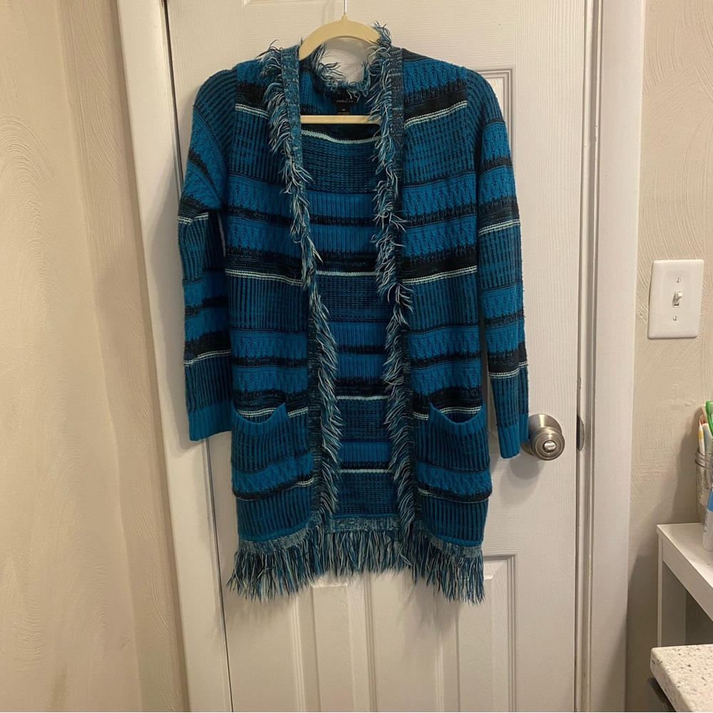 Rue21 Blue and Black Striped Cardigan Sweater